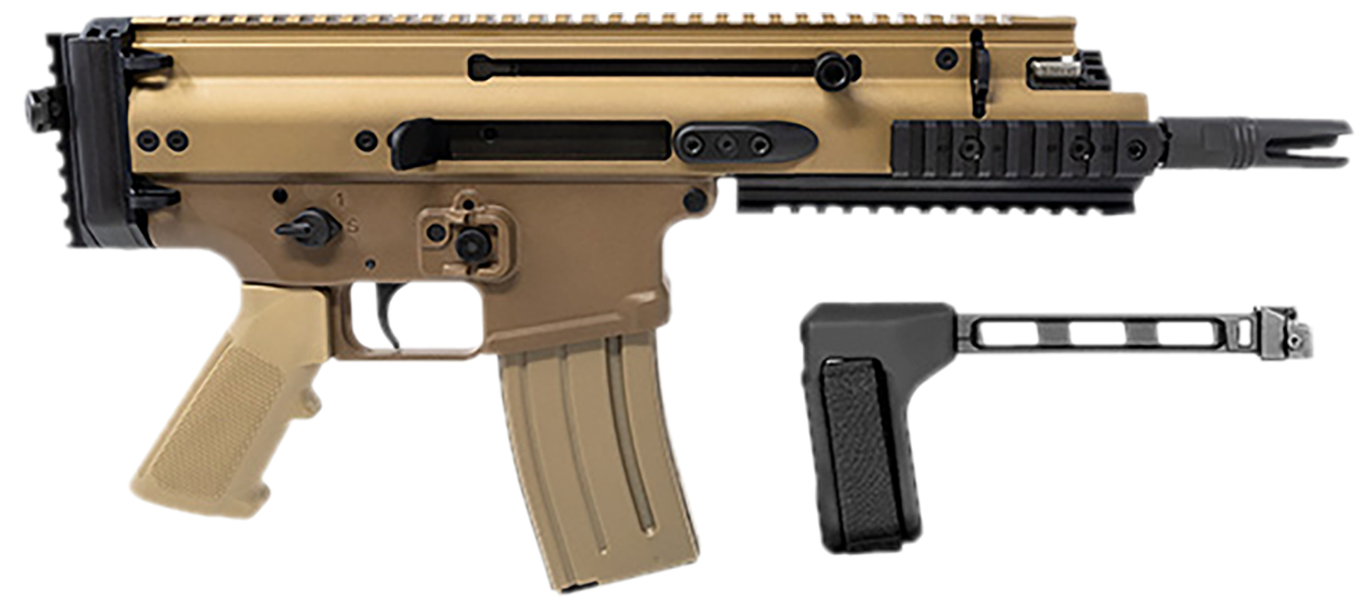 FN SCAR 15P 5.56 NATO 30+1, 7.50" Black Steel Barrel, Flat Dark Earth Anodized Picatinny Rail Aluminum Receiver, SB Tactical Brace, Ambidextrous